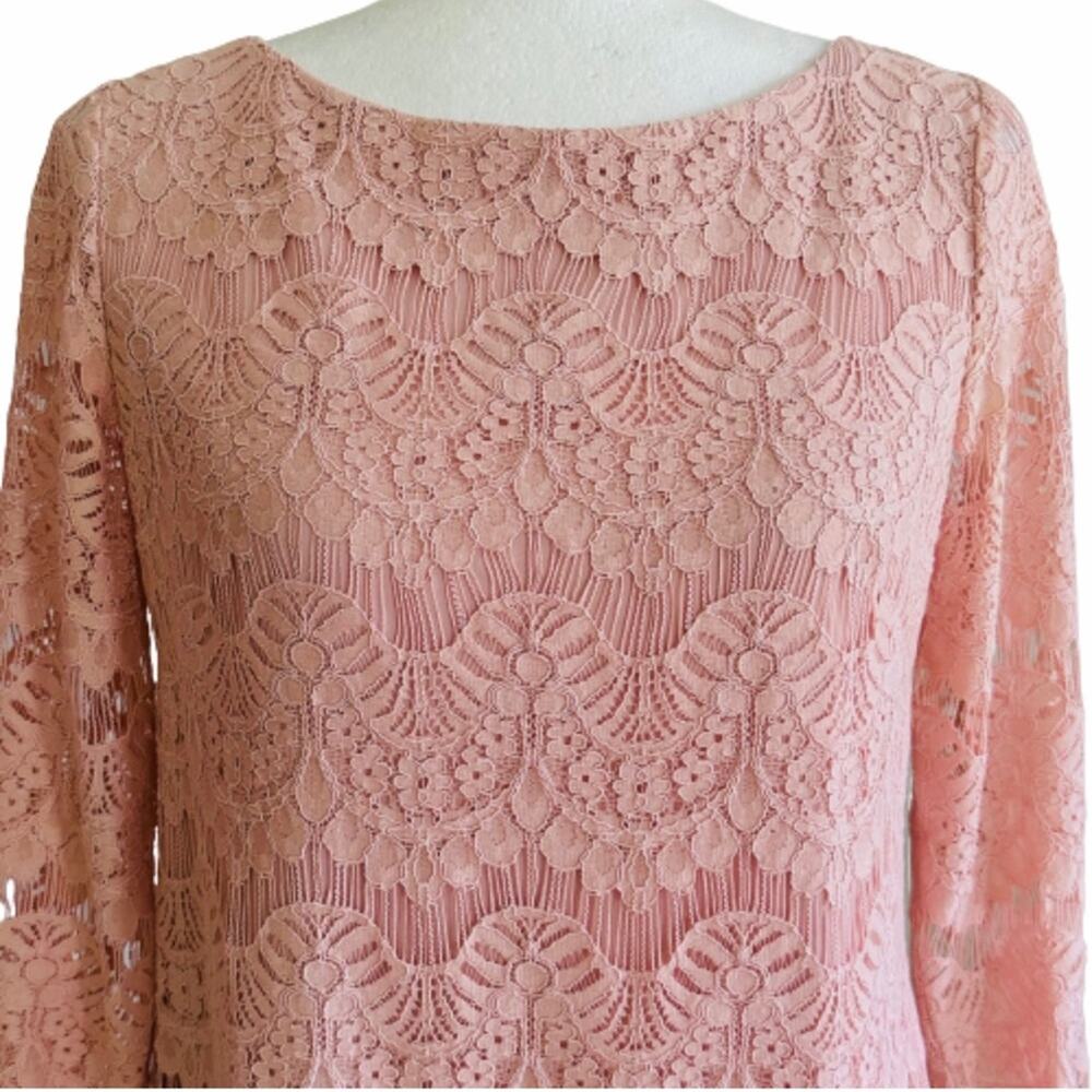 Jessica Howard Dress Blush Pink Lace 3/4 Sleeve Lined Sheath Party Size 8P - Picture 3 of 11